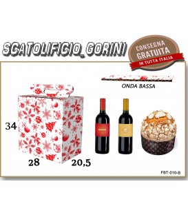 Scatola PANETTONE E BOTTIGLIA GRAFICA NATALE ROSSA 28X20,5X34